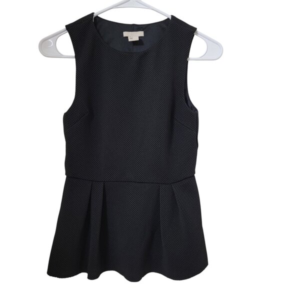 H&M Size 2 Black Textured Peplum Sleeveless Blouse, Excellent Used Condition - Picture 1 of 9